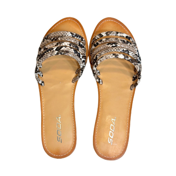 SODA Dorcey Snakeskin Multi Python Strappy Slides Size 9 - Picture 5 of 10
